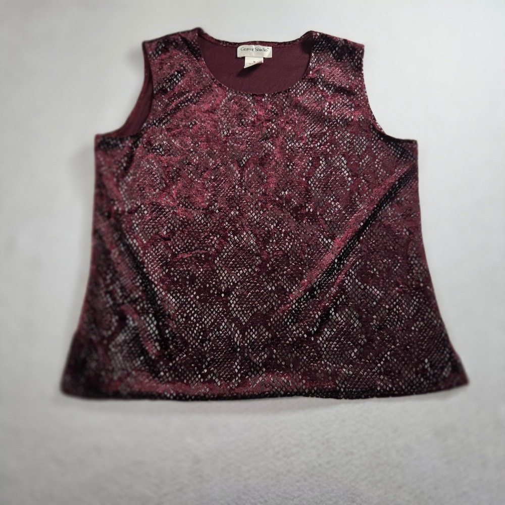 Graver Studio Medium Burgundy Velvet Snakeskin Tank Top Y2K Whimsy Goth Metallic